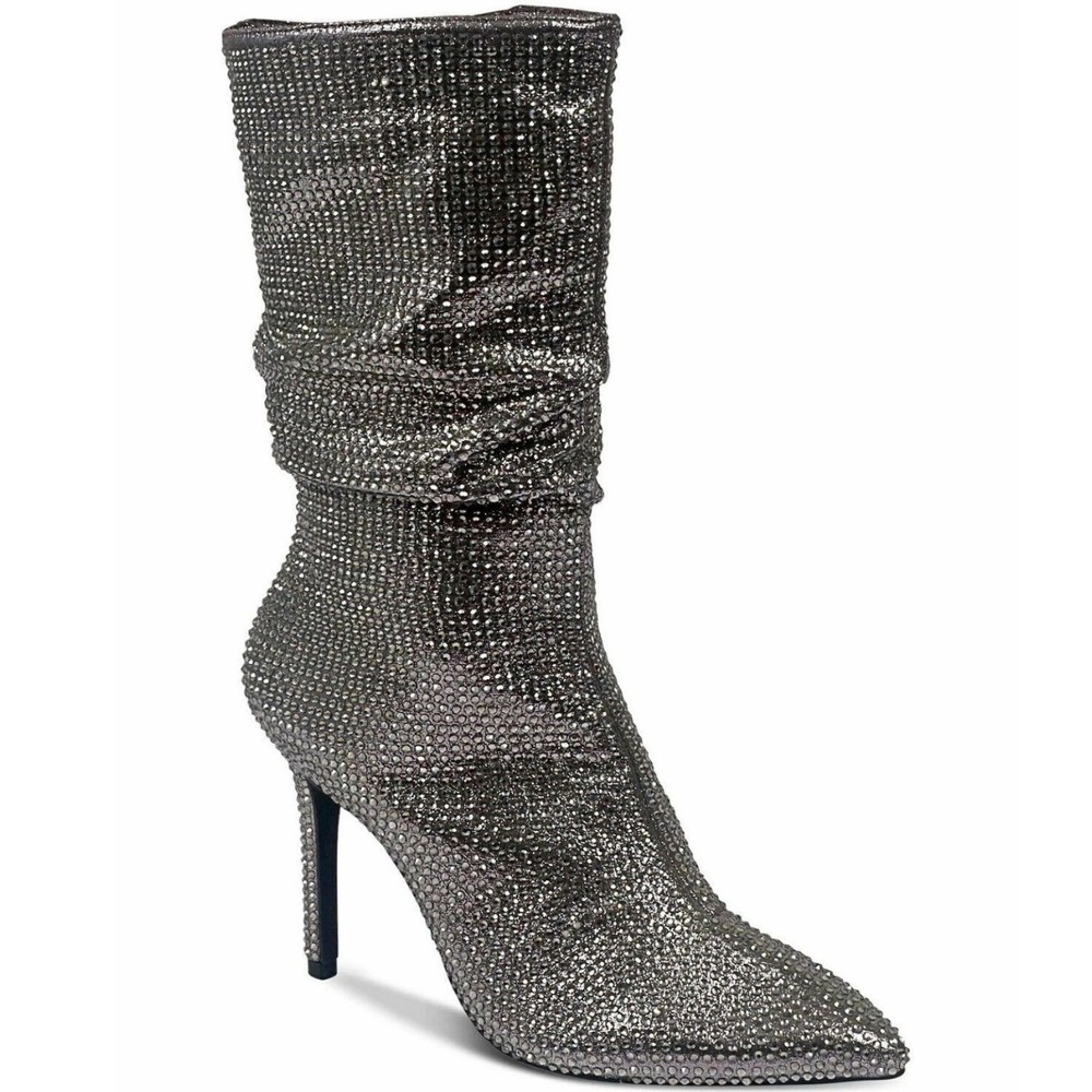 Thalia Sodi Raquell Mid Calf Boots Women 7M Silver Studded Scrunch